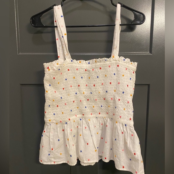 LOFT Polka Dot Peplum White Tank Top - Size M - Picture 2 of 3